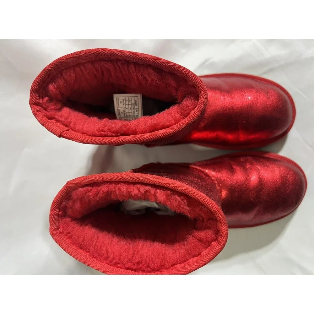 UGG METALLIC RED SUEDE SHEEPSKIN CHUKKA SHORT GIRLS BOOTS SIZE US 3/ UK 2